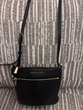 Michael Kors Riley Black Leather Crossbody with Gold Hardware